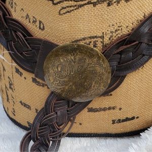 Old Navy Wide Dark Brown Leather Braided Belt w cute Buckle ~ M